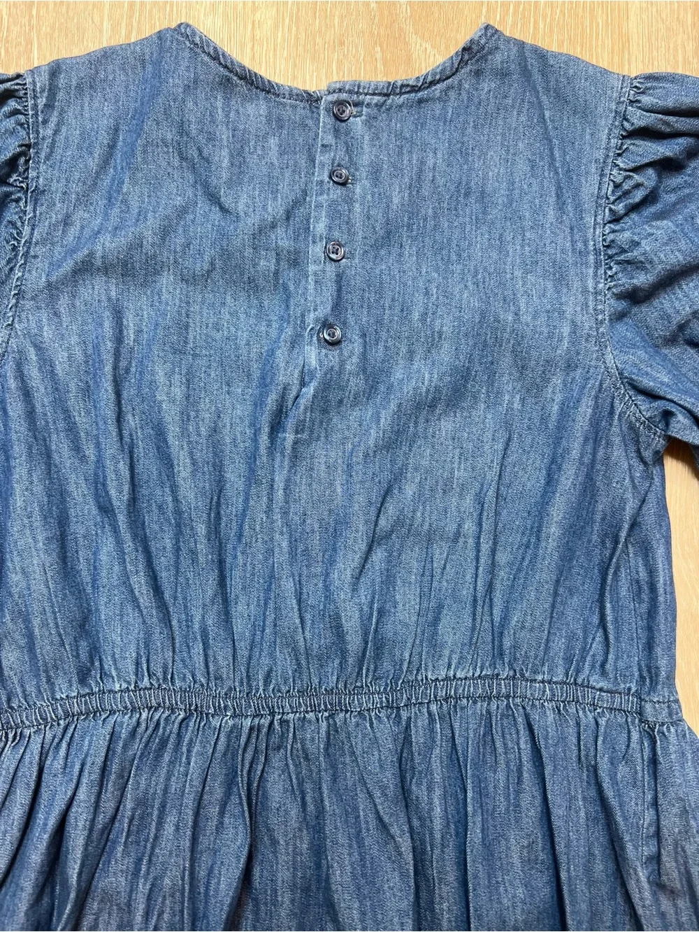 GAP Kids Denim Puff-Sleeve Bow Dress in Medium Wash, Girls XXL 14-16